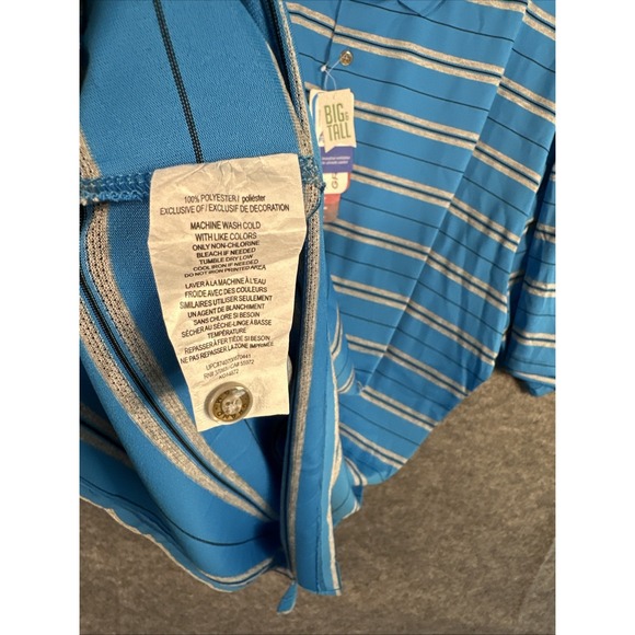 New Grand Slam Polo Golf Shirt Performance Men's 4XB Big & Tall Blue Striped - Picture 5 of 8